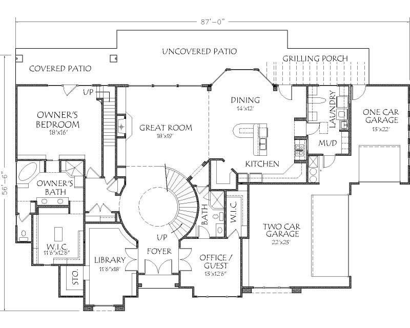 Floor Plan First Story of Southwest Plan #125-1189