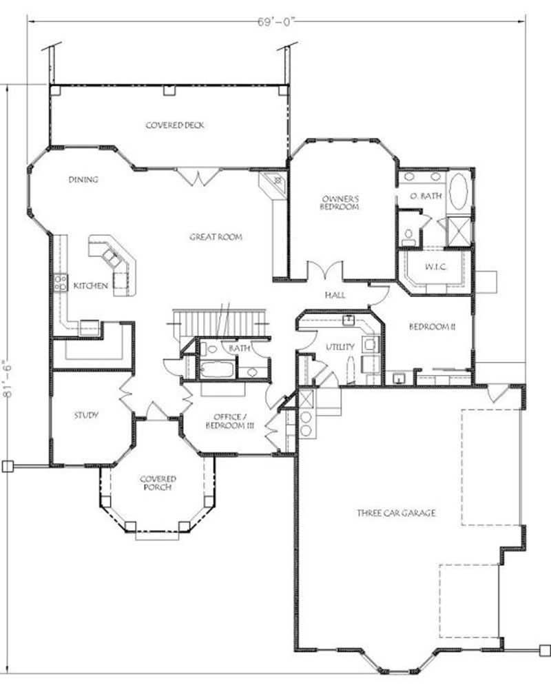 Floor Plan First Story of Luxury Plan #125-1199