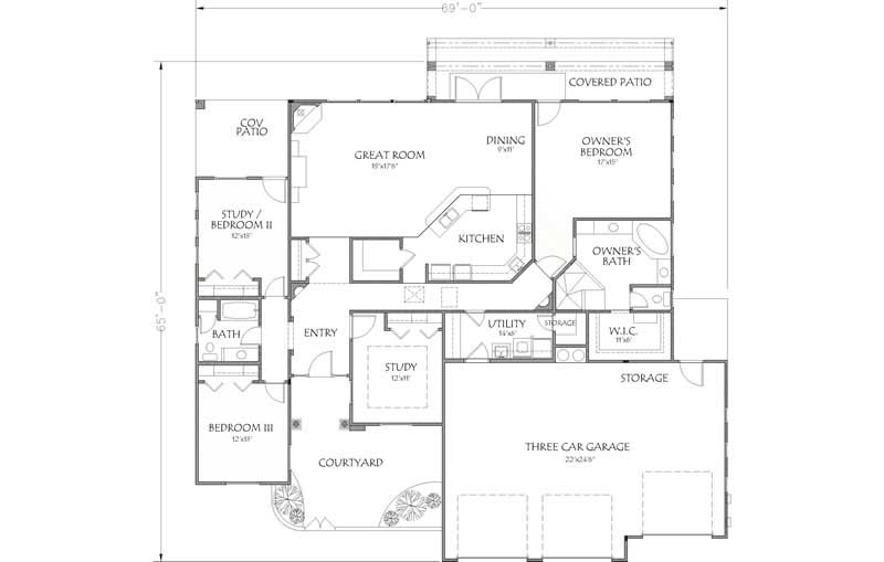 Floor Plan First Story of Southwest Plan #125-1209