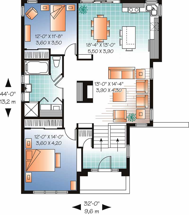 Floor Plan First Story of Bungalow Plan #126-1001