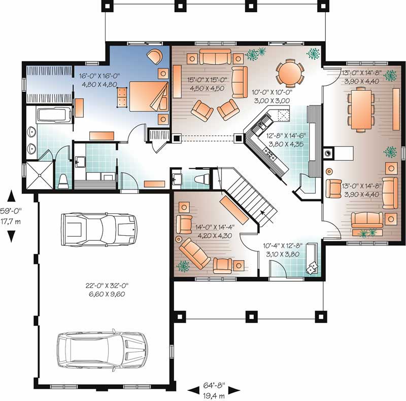 Floor Plan First Story of European Plan #126-1004