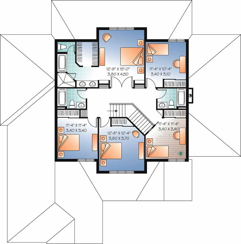Floor Plan Second Story of European Plan #126-1004