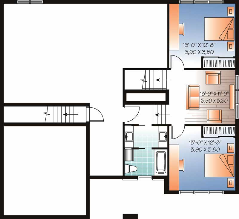 Floor Plan Basement of Contemporary Plan #126-1012