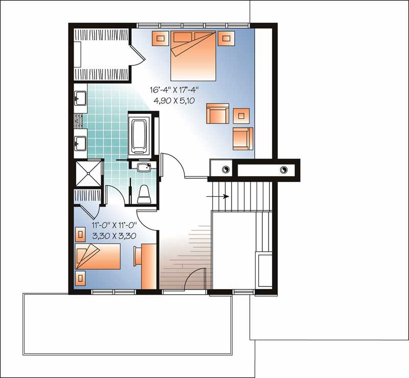 Floor Plan Second Story of Contemporary Plan #126-1012