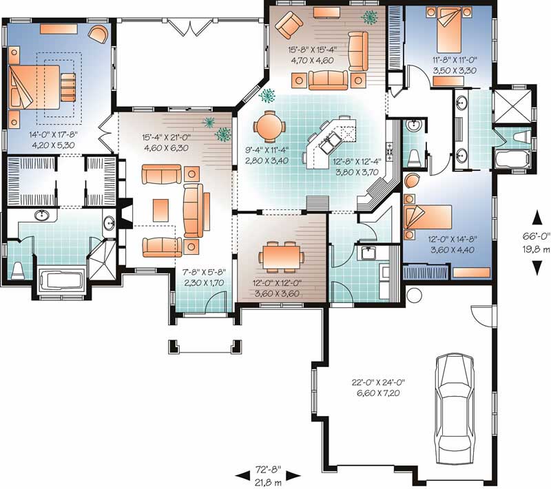 Floor Plan First Story of Ranch Plan #126-1014