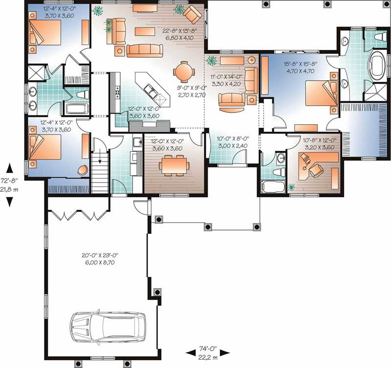 Floor Plan First Story of Ranch Plan #126-1015