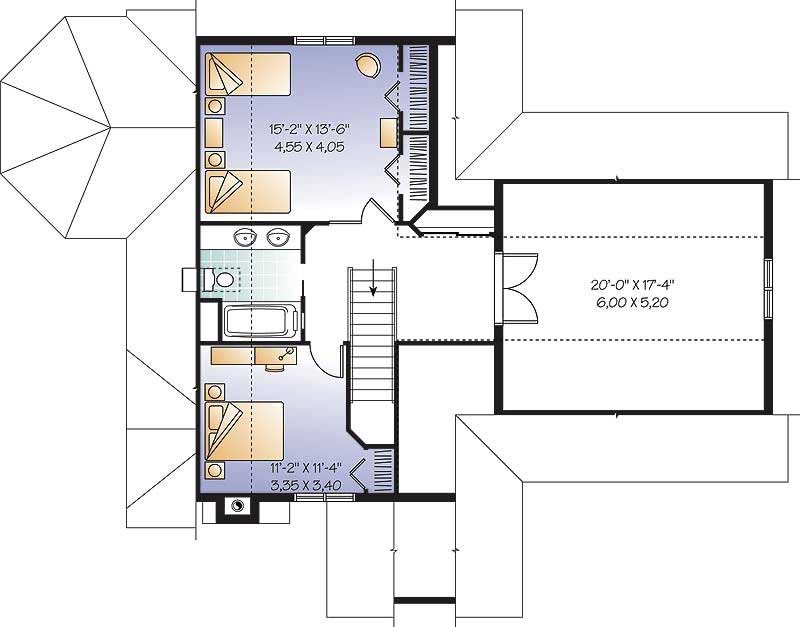 Floor Plan Second Story of European Plan #126-1018
