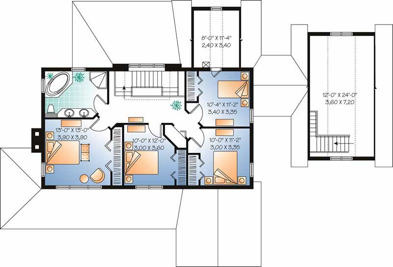Floor Plan Second Story of Country Plan #126-1020