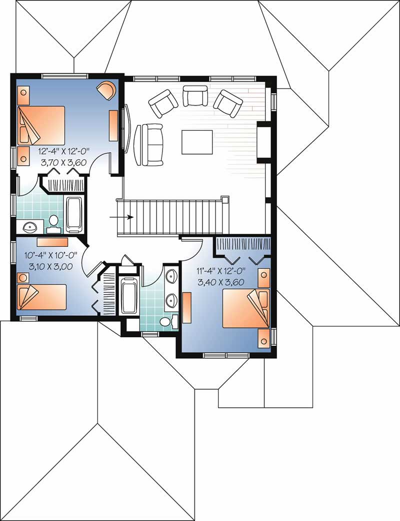Floor Plan Second Story of Mediterranean Plan #126-1027