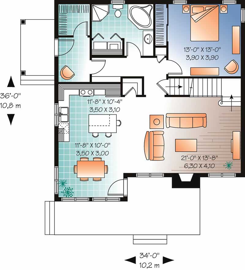 Floor Plan First Story of Ranch Plan #126-1029
