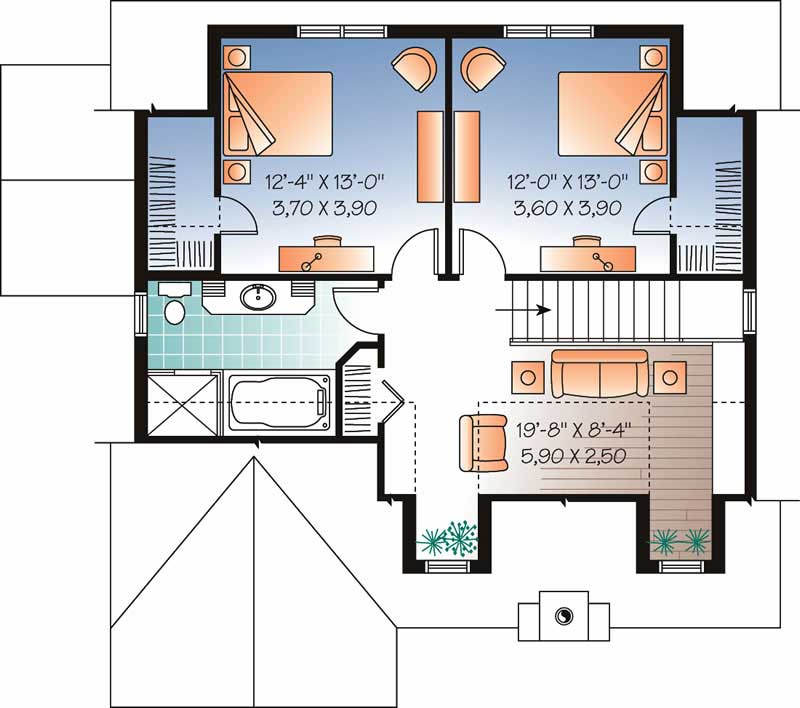 Floor Plan Second Story of Ranch Plan #126-1029