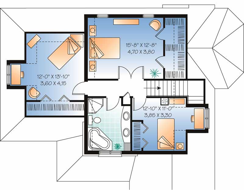 Floor Plan Second Story of Country Plan #126-1031