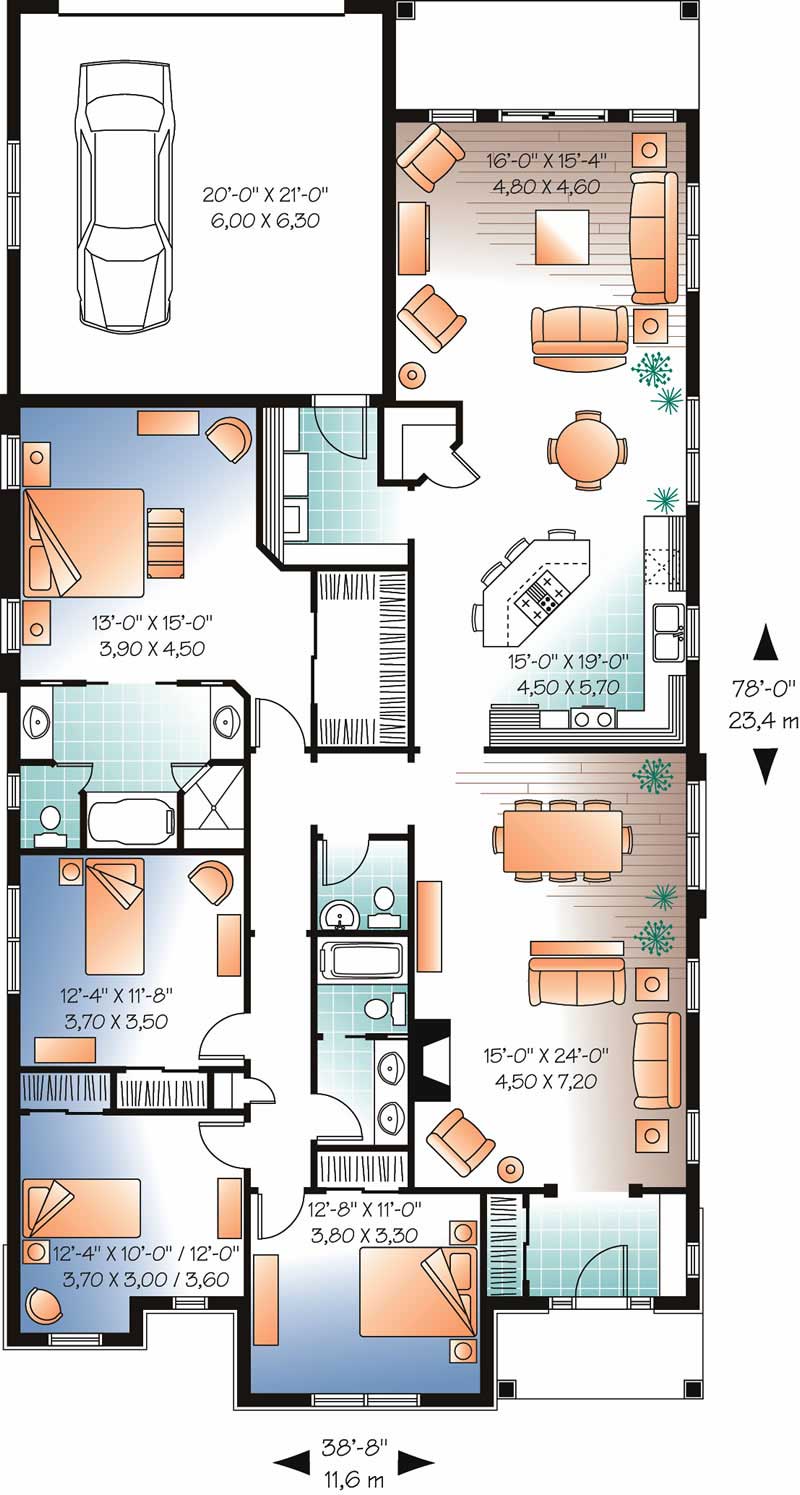 Floor Plan First Story of Bungalow Plan #126-1032