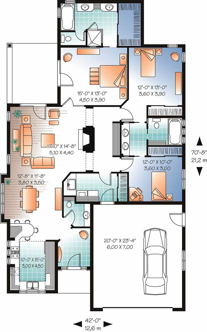 Floor Plan First Story of Bungalow Plan #126-1033