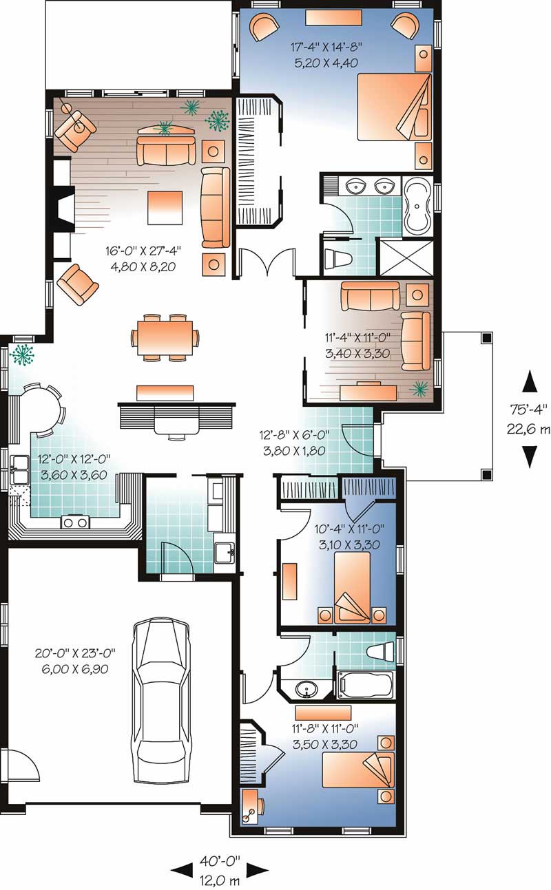 Floor Plan First Story of Bungalow Plan #126-1034