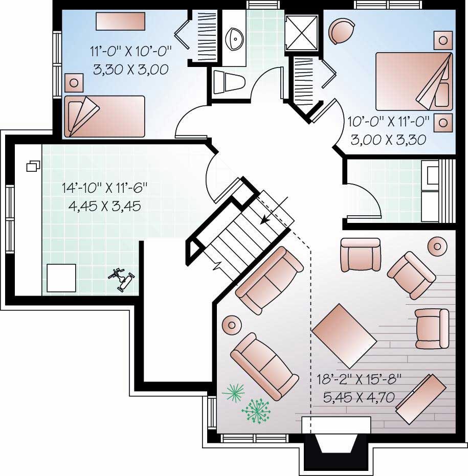 Floor Plan Basement of Multi-Level Plan #126-1046