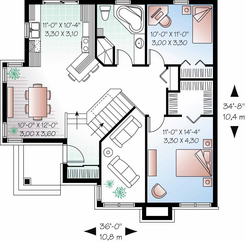 Floor Plan First Story of Multi-Level Plan #126-1046