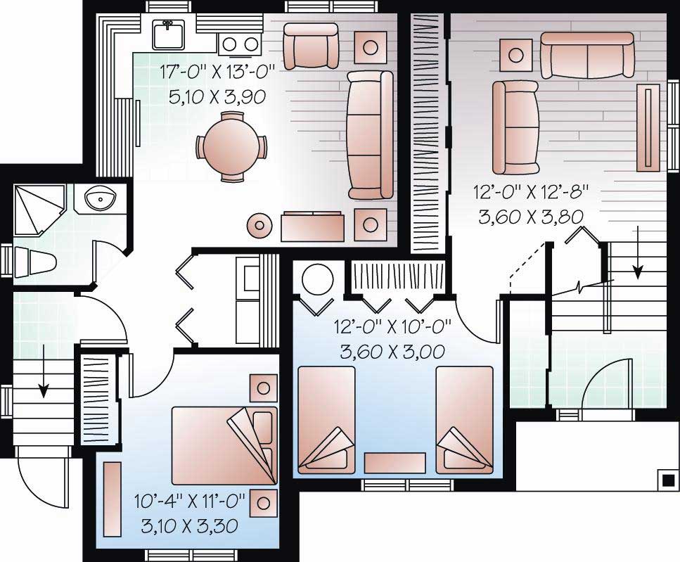 Floor Plan Basement of In-Law Suite Plan #126-1048