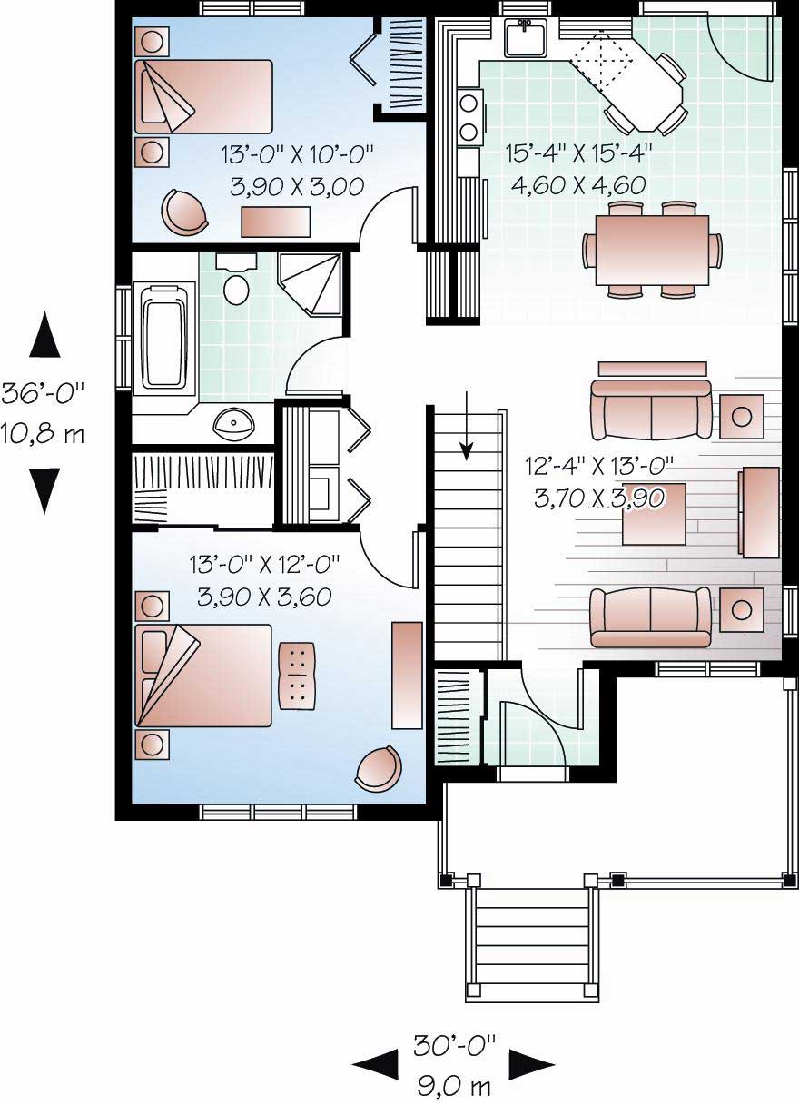 Floor Plan First Story of Bungalow Plan #126-1049