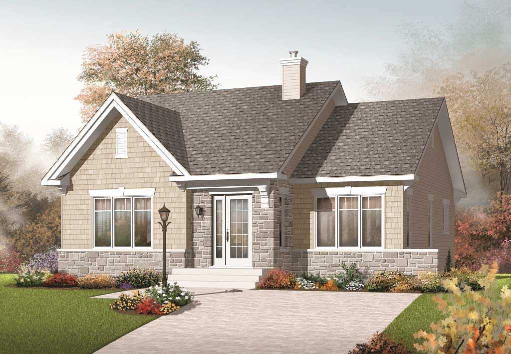 This image shows the front elevation for these Country House Plans.
