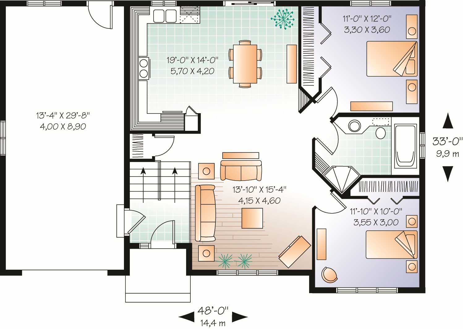 Floor Plan First Story of Multi-Level Plan #126-1055