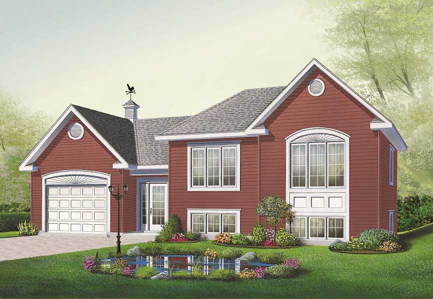 Front elevation of Multi-Level home (ThePlanCollection: House Plan #126-1055)