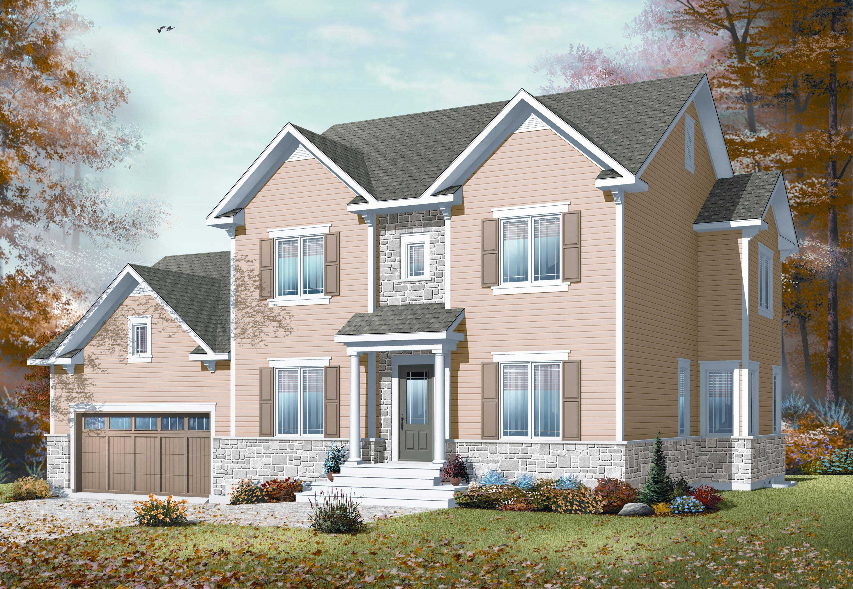 This is a 3-D rendering for these Country House Plans.