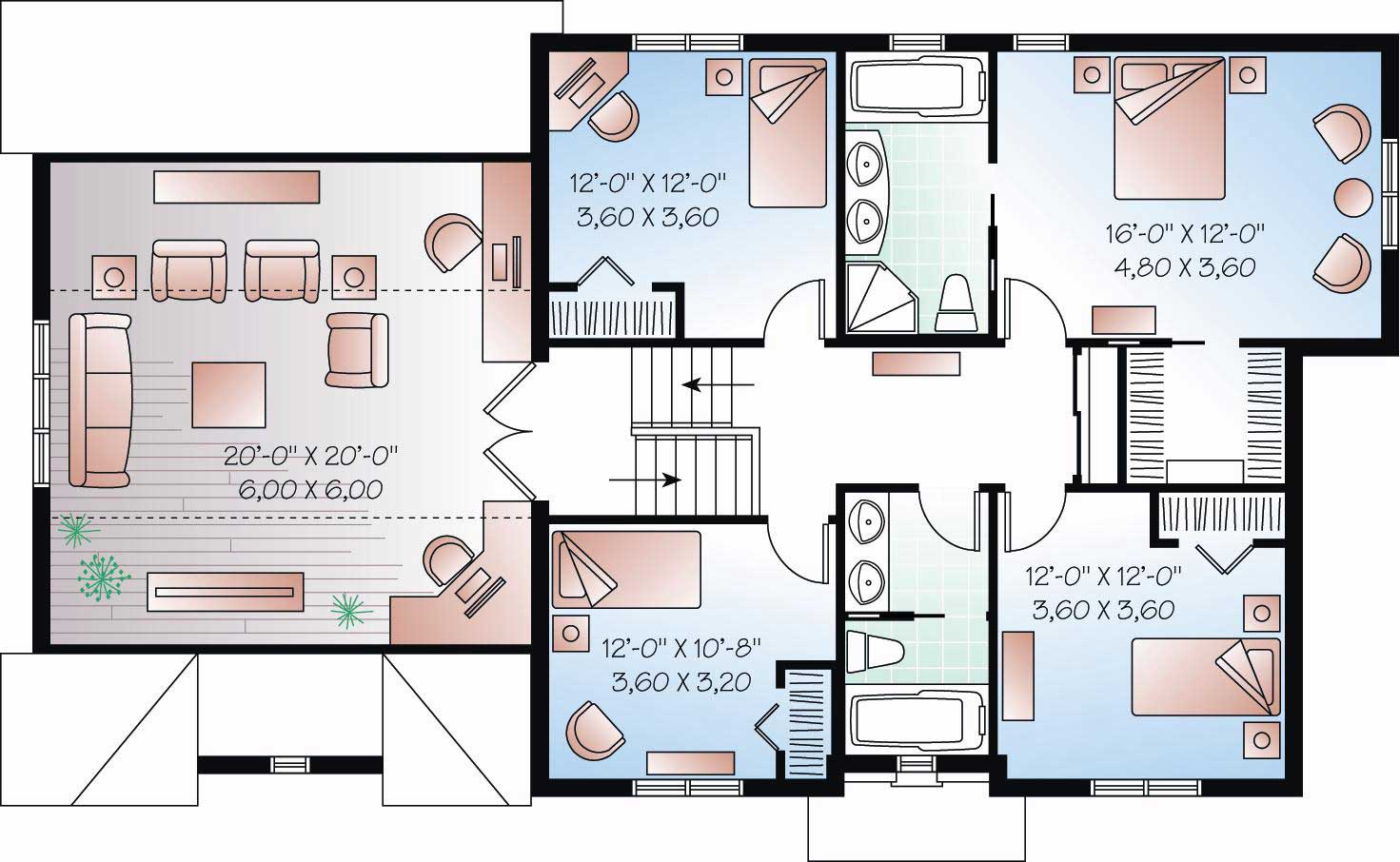 Floor Plan Second Story of Country Plan #126-1062