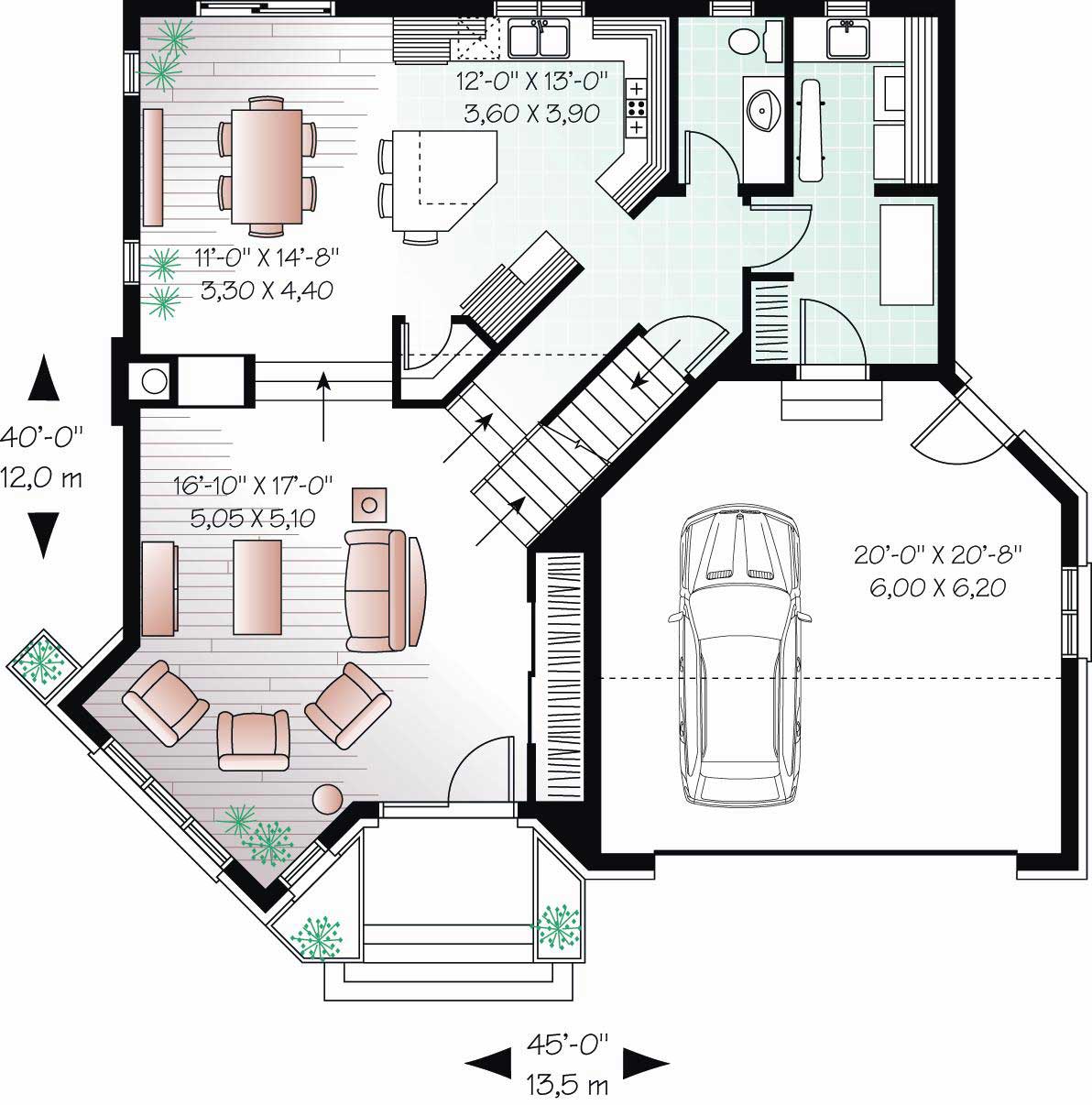 Floor Plan First Story of Multi-Level Plan #126-1063
