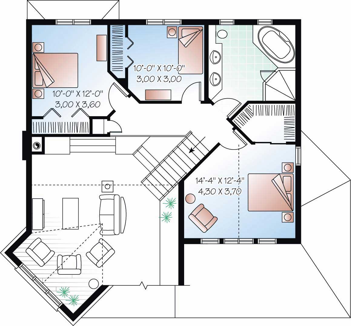 Floor Plan Second Story of Multi-Level Plan #126-1063