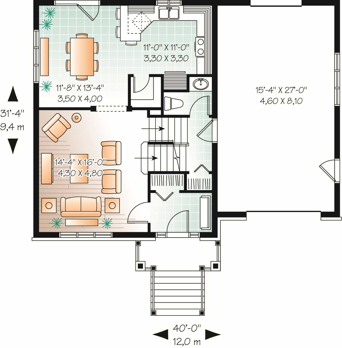 Floor Plan First Story of Craftsman Plan #126-1064