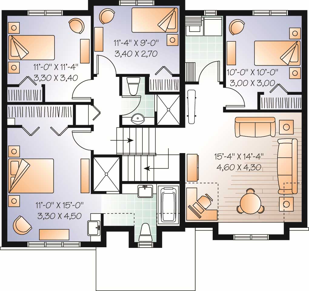 Floor Plan Second Story of Craftsman Plan #126-1064