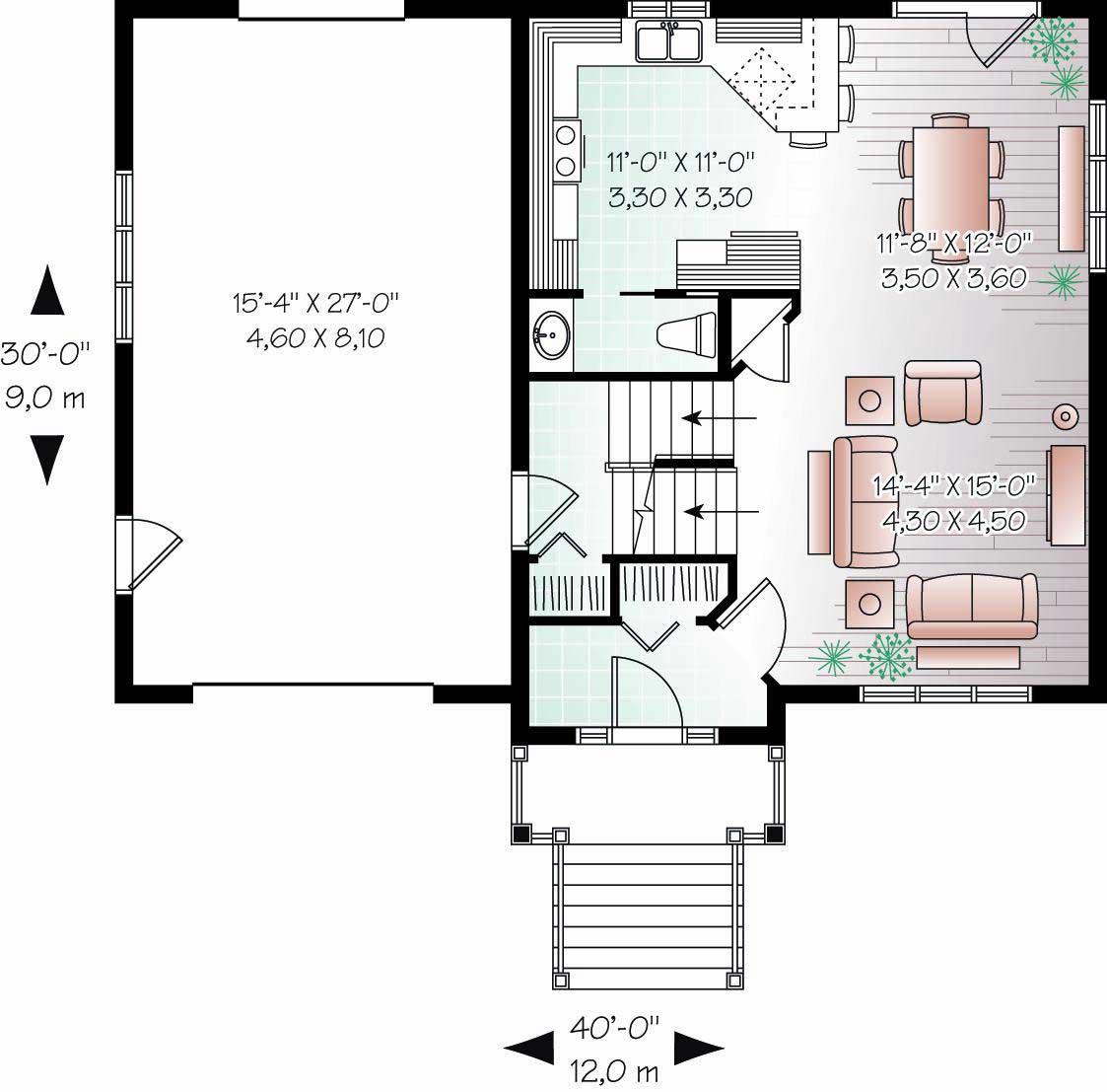 Floor Plan First Story of Multi-Level Plan #126-1065