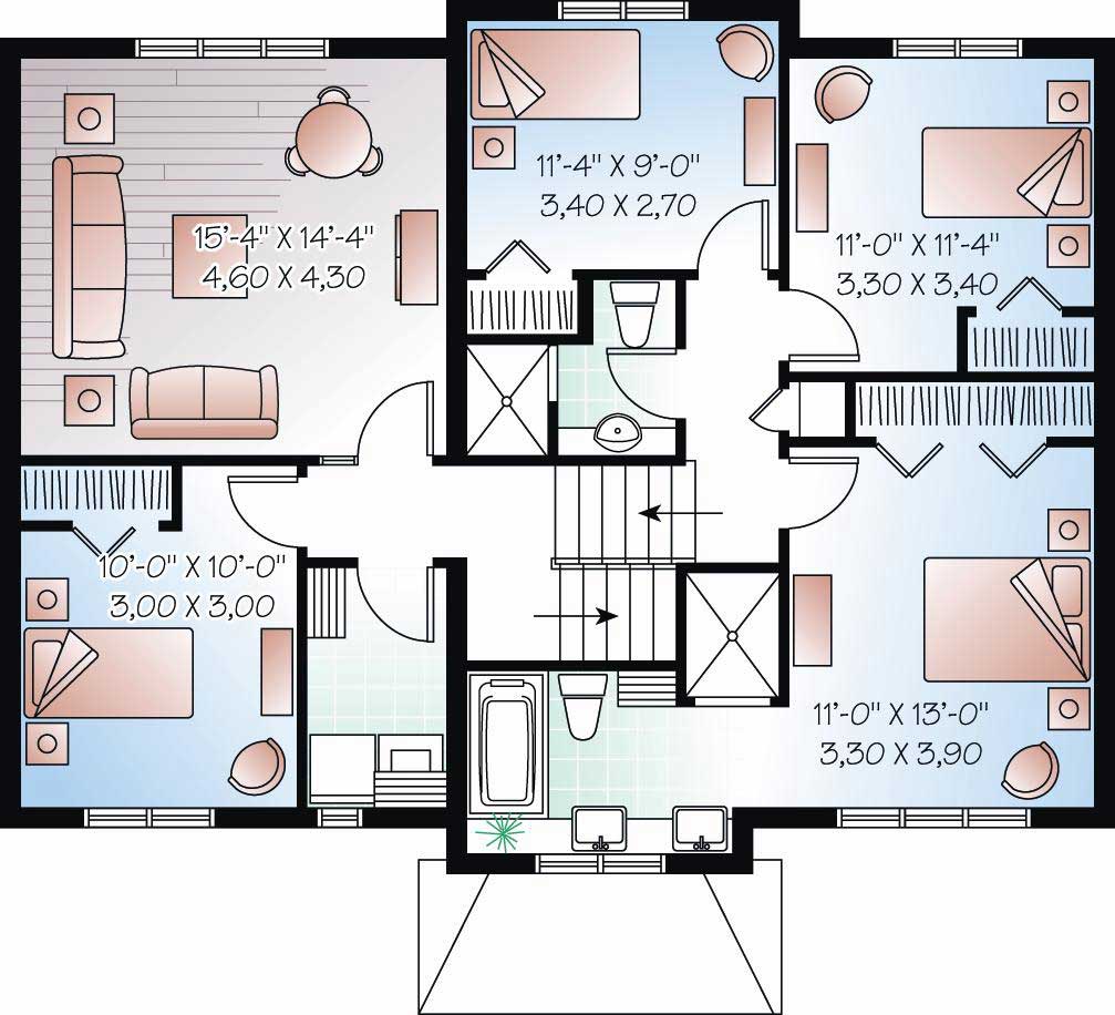 Floor Plan Second Story of Multi-Level Plan #126-1065