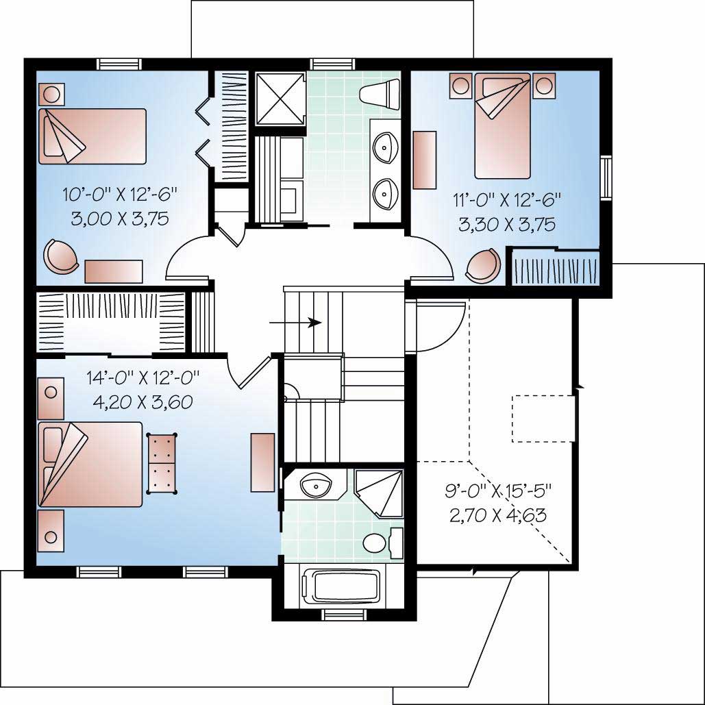 Floor Plan Second Story of Country Plan #126-1066