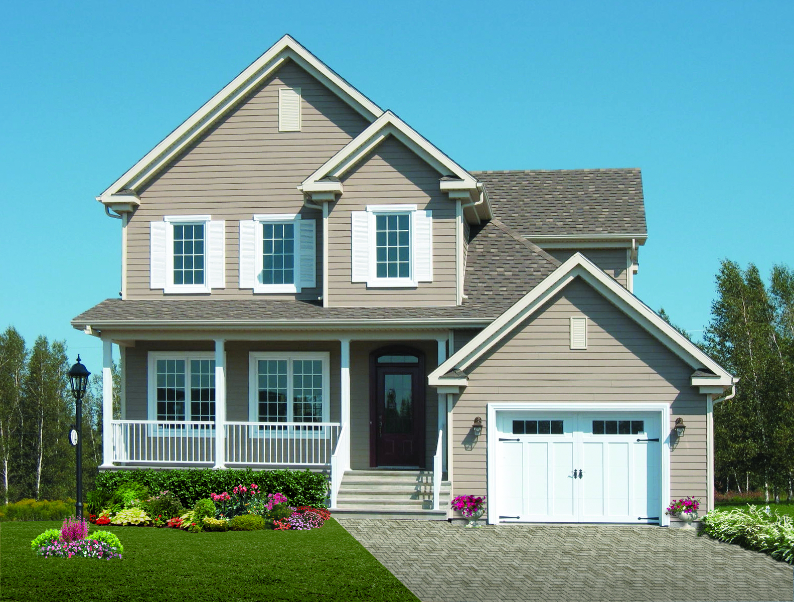 This is the front elevation for these Country House Plans.