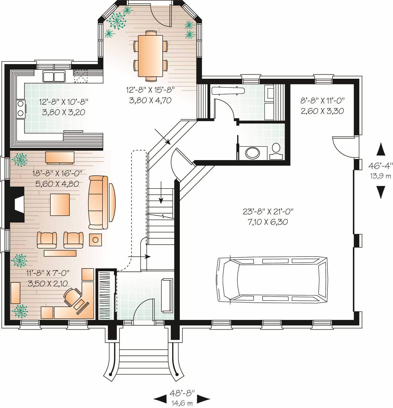 Floor Plan First Story of European Plan #126-1067