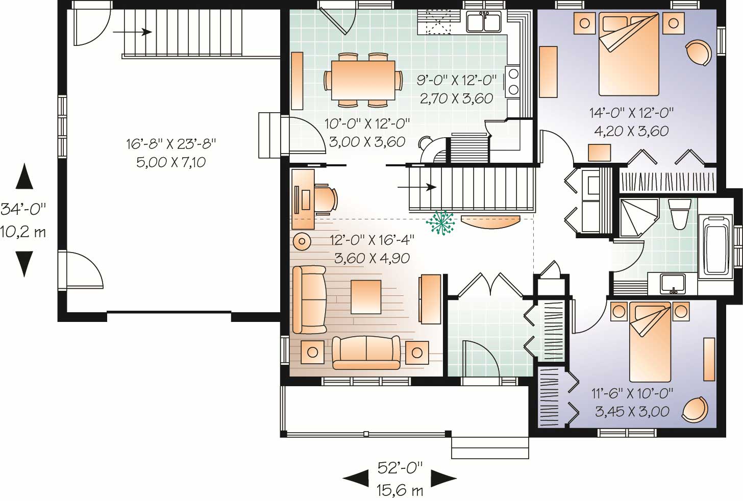 Floor Plan First Story of Country Plan #126-1070