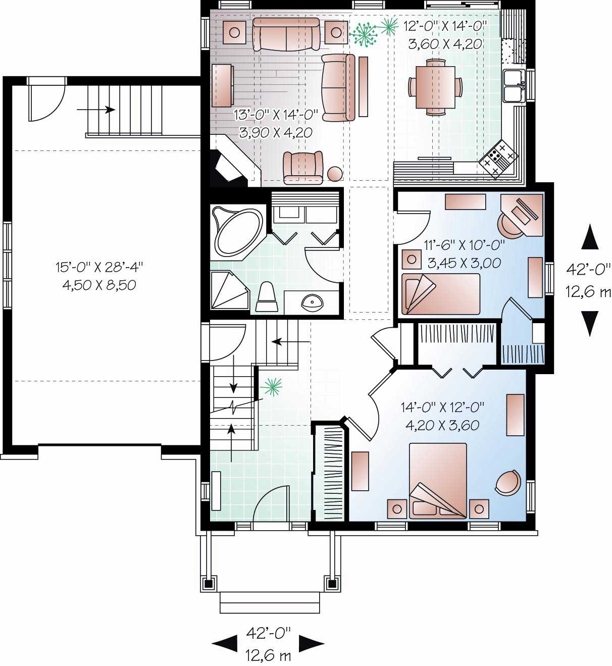 Floor Plan First Story of Country Plan #126-1080