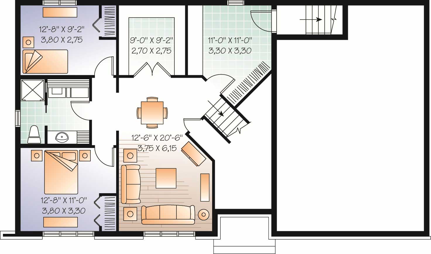 Floor Plan Basement of Multi-Level Plan #126-1081