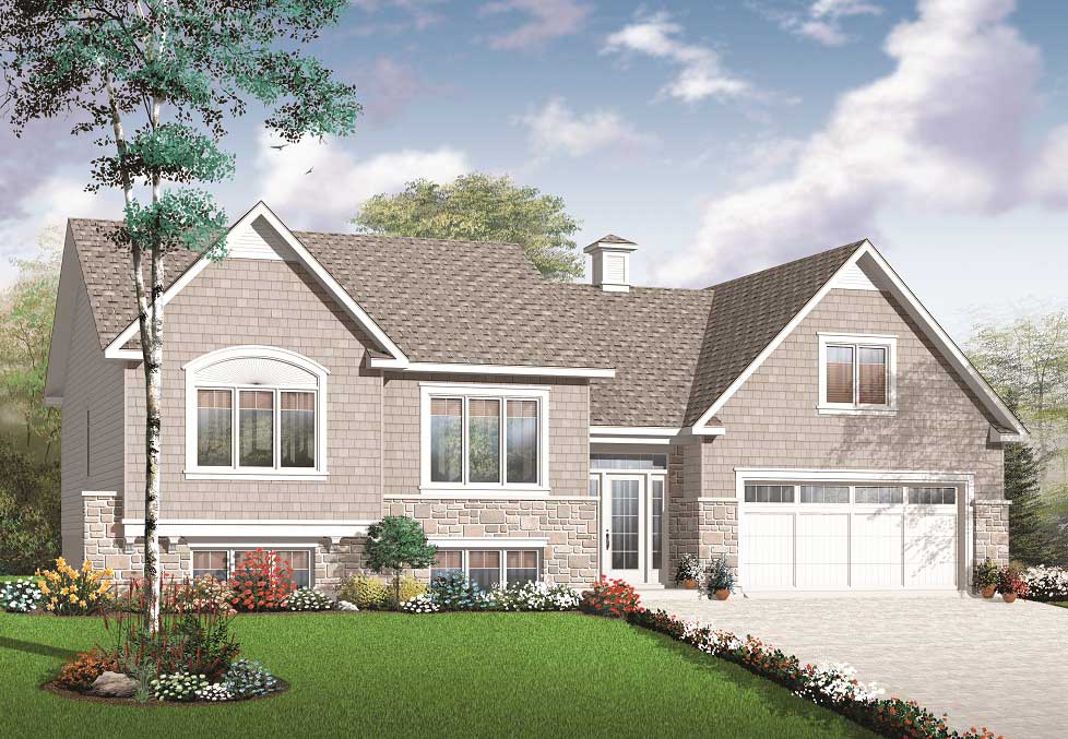 Front elevation of Multi-Level home (ThePlanCollection: House Plan #126-1081)