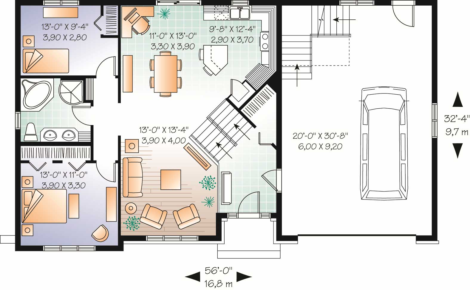 Floor Plan First Story of Multi-Level Plan #126-1081