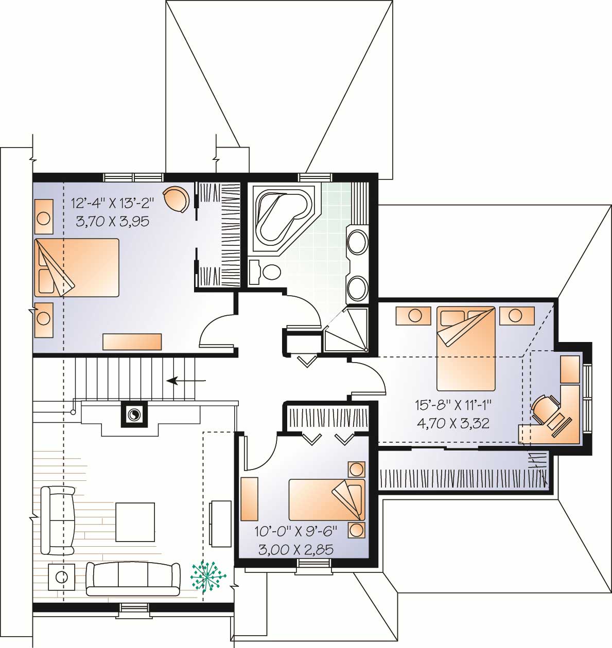 Floor Plan Second Story of European Plan #126-1082