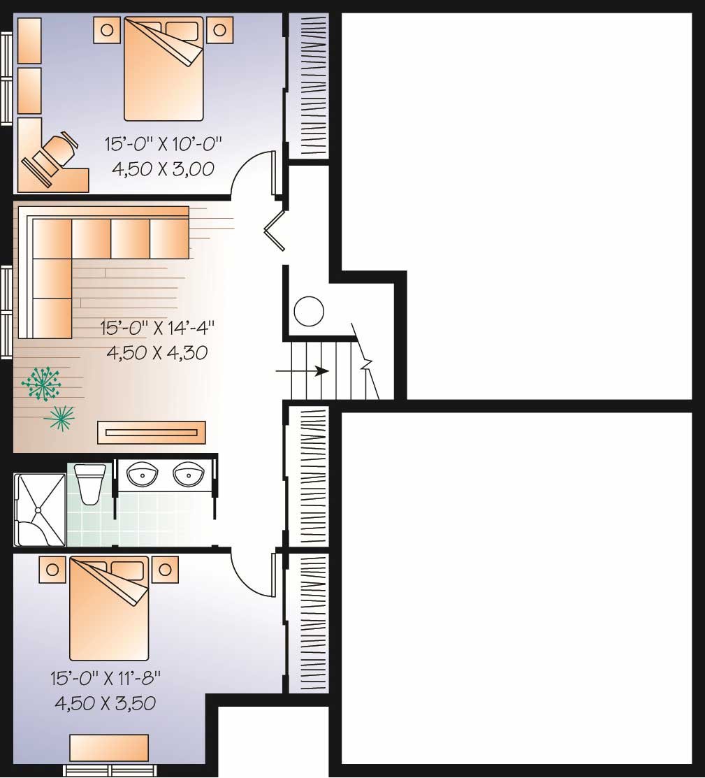 Floor Plan Basement of Multi-Level Plan #126-1083