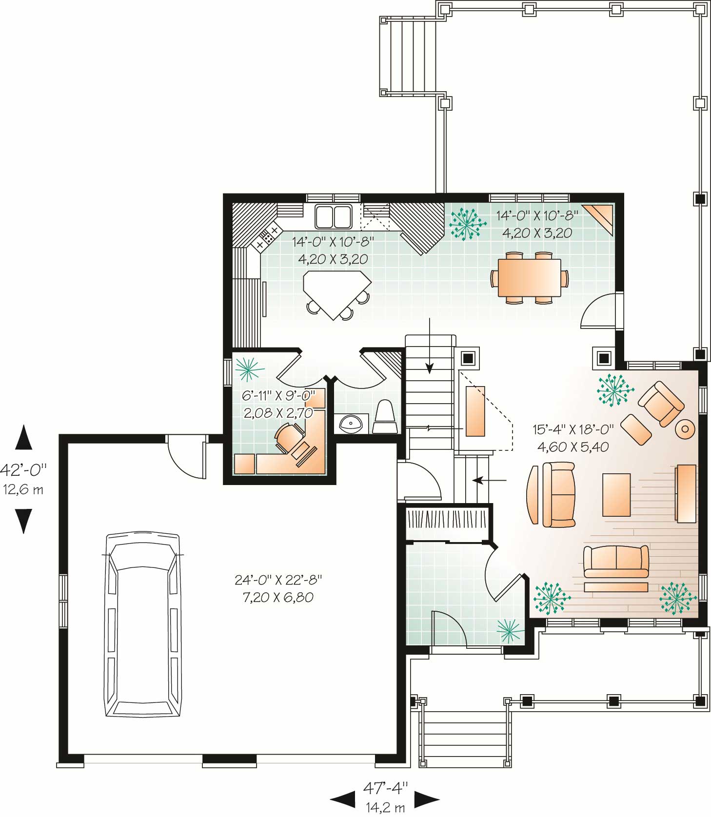 Floor Plan First Story of European Plan #126-1087