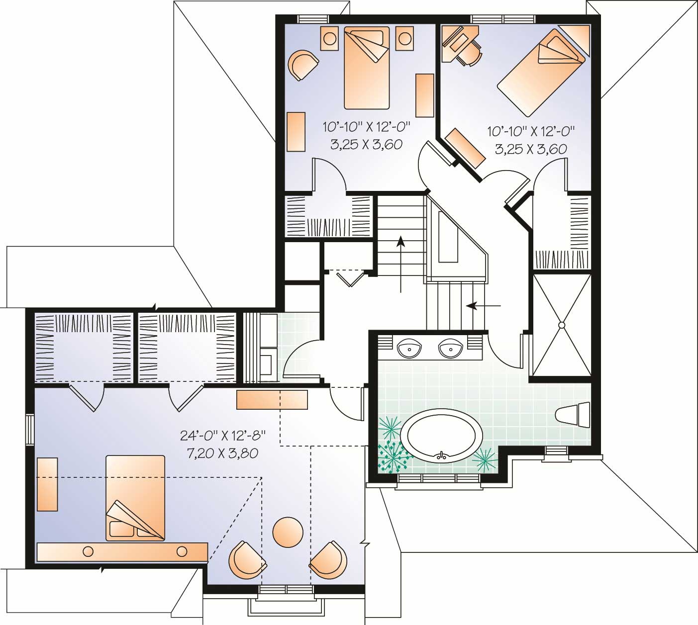 Floor Plan Second Story of European Plan #126-1087