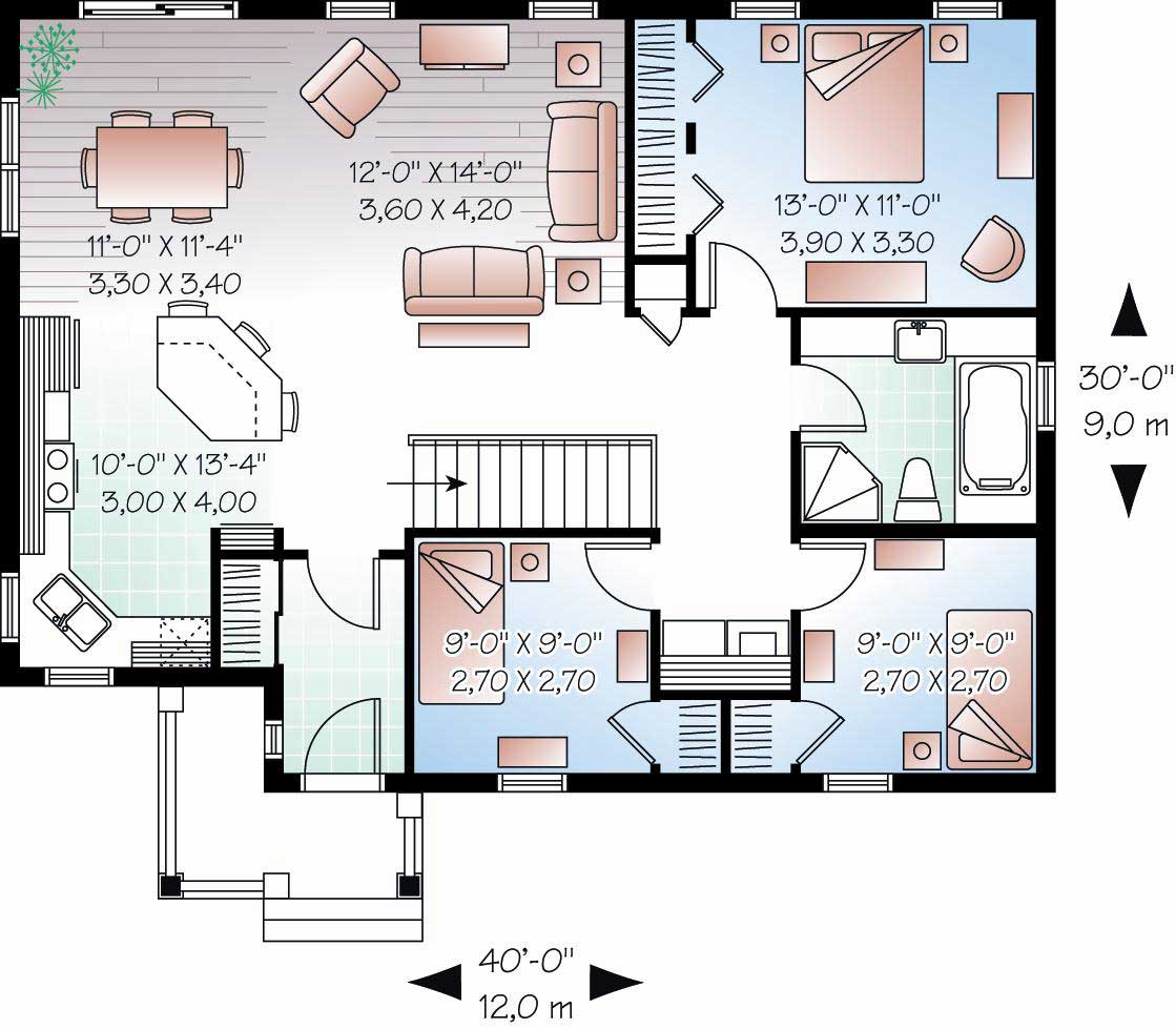 Floor Plan First Story of Country Plan #126-1090