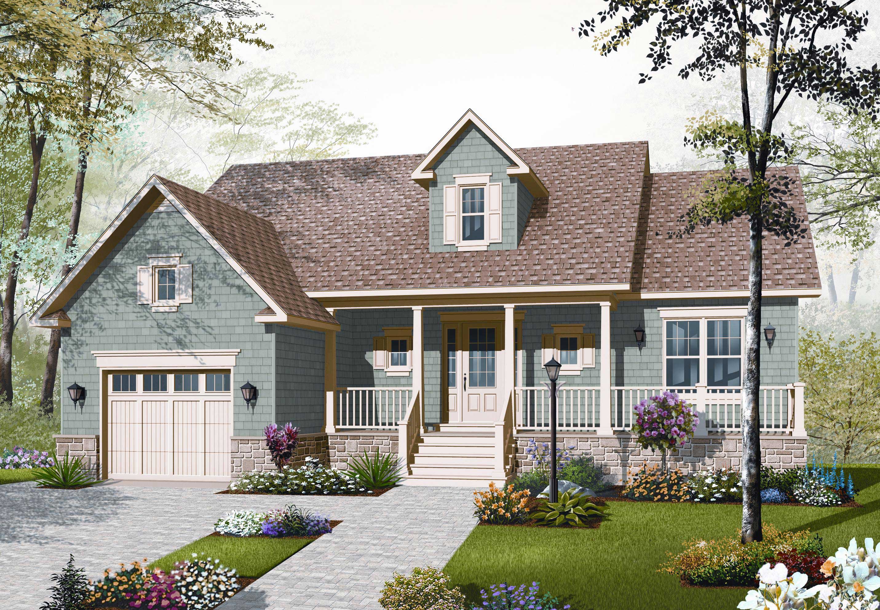 This is the front elevation of these Country House Plans.