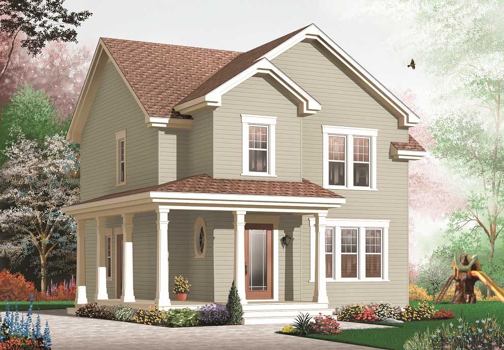 This is a computerized 3D rendering of these Traditional Houseplans.