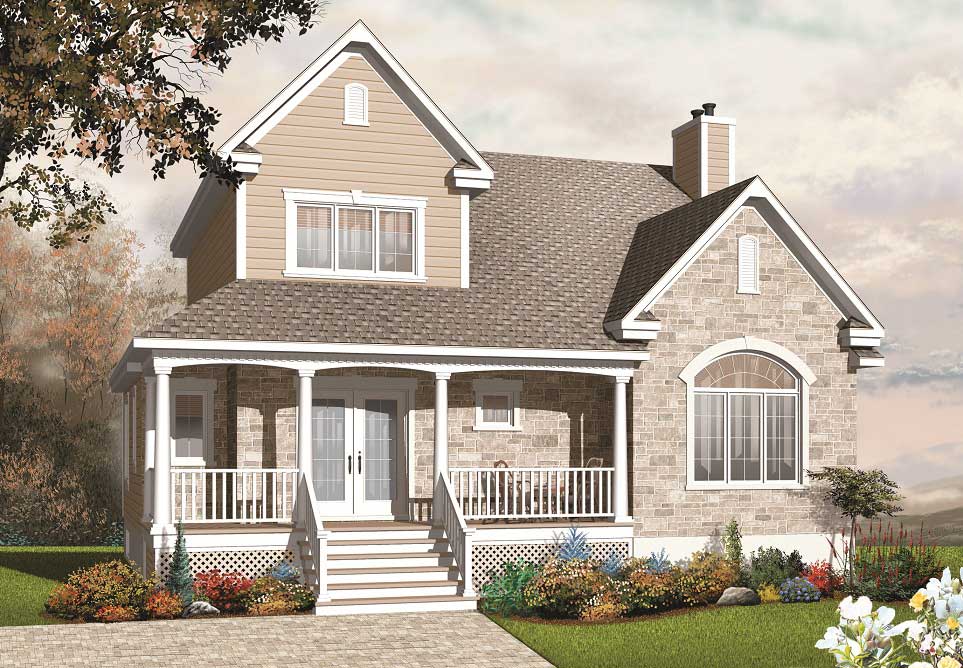 This image shows the front elevation for these Traditional House Plans.